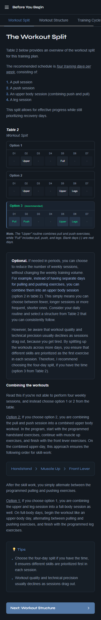 App, workout program