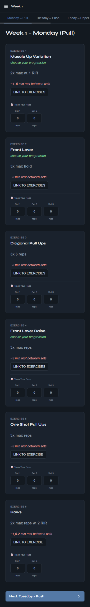 App, workout split